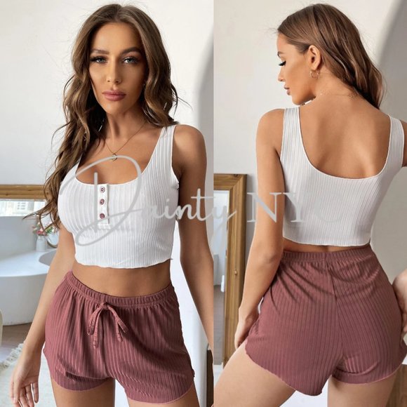 Dainty NYC Other - Ribbed Crop Top Tank Shorts Lounge Set
